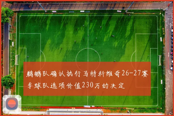 鹈鹕队确认执行马特科维奇26-27赛季球队选项价值230万的决定